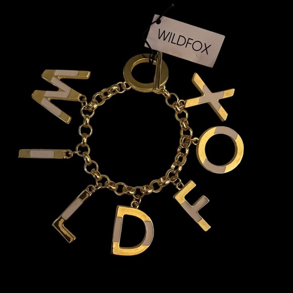 Wildfox Couture 2012 Gold & Pink Logo Letter Charm Toggle Bracelet NWT - Picture 3 of 13